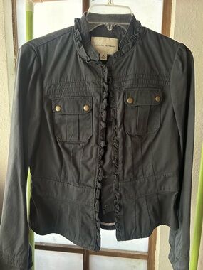 Banana Republic Black Ruffle-Trim Utility Jacket